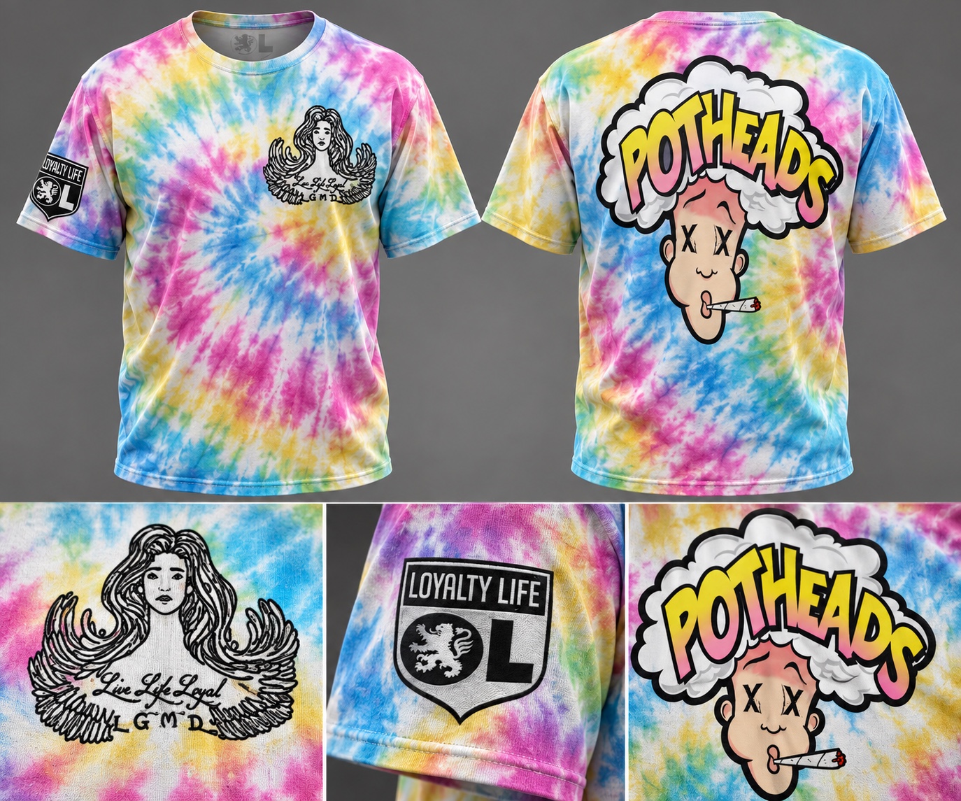 Potheads Tie-Dye Loyalty Life T-shirt mockup